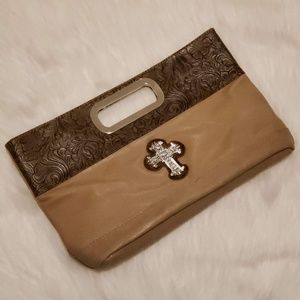 Western Cross Style Caramel Brown Clutch Bag